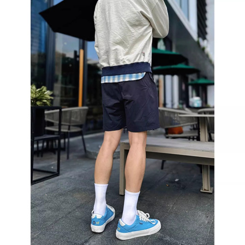 藏青色美式三分短褲男生夏季套裝健身青少年薄款褲子不過膝四分褲