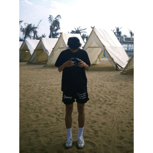 夏季美式字母印花網眼透氣四分褲男休閒訓練健身籃球不過膝短褲