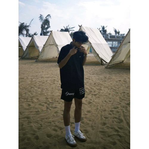 夏季美式字母印花網眼透氣四分褲男休閒訓練健身籃球不過膝短褲