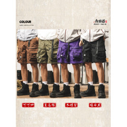 美式復古工裝短褲男潮牌夏季新款中褲寬鬆大碼休閒戰術機能五分褲