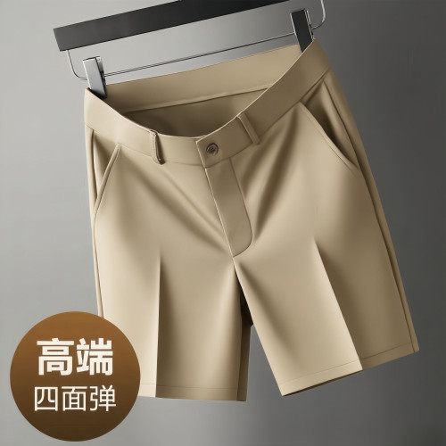 夏季中老年男士冰絲休閒商務短褲五分西裝褲免燙直筒薄便宜褲子