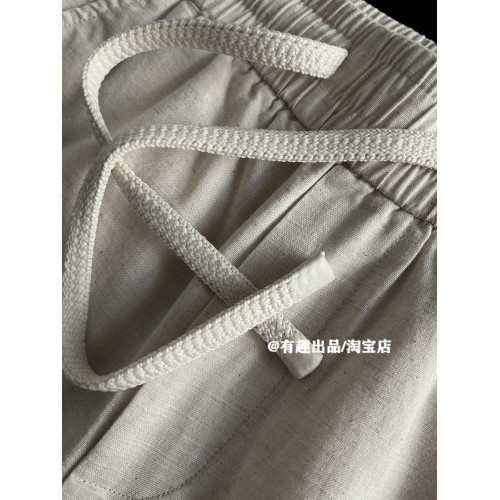 梭織棉麻品質日單夏季復古水洗亞麻抽繩短褲日常慵懶寬鬆五分褲男