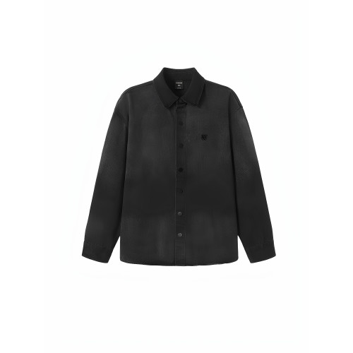 韋恩澤維爾加大寬鬆大碼男裝秋冬繙領漸變洗水綉花長袖襯衫9131