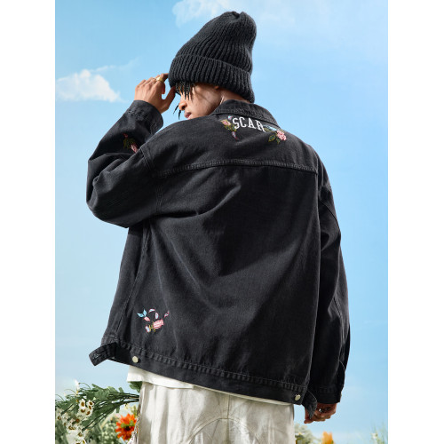 Nuthink國潮重工刺綉玫瑰花牛仔外套夾克美式潮牌男女2026年春季