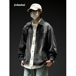 水洗牛仔外套男款秋季美式短款飛行員夾克男生工裝衣服痞帥潮男裝