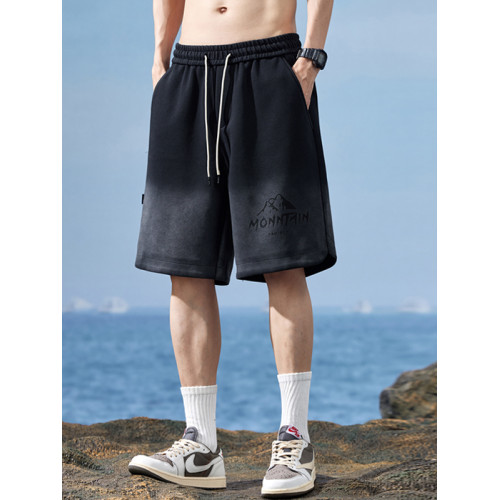 胖子加肥加大碼漸變系山脈短褲男寬鬆300斤小衆高級感休閒五分褲