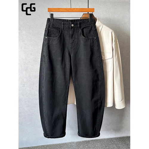 黑色彎刀牛仔褲男2025新款寬鬆濶腿褲潮流百搭休閒長褲子男秋冬款