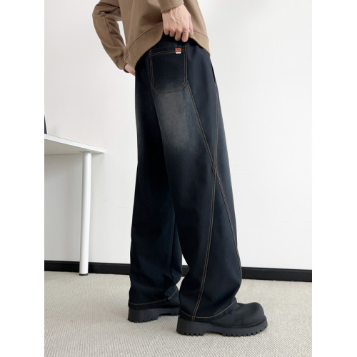 大碼柳葉襠牛仔褲男秋冬季胖子寬鬆加肥加大碼復古水洗直筒休閒褲