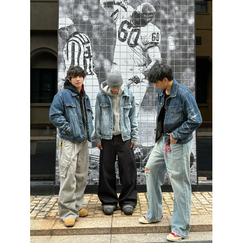 Faxims Store工裝牛仔外套男美式復古水洗潮牌青少年寬鬆休閒夾克