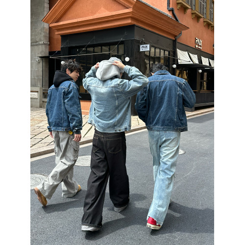 Faxims Store工裝牛仔外套男美式復古水洗潮牌青少年寬鬆休閒夾克