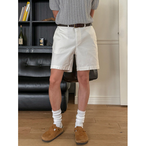 SSUMENAM「基礎款 老錢風」白色休閒短褲男直筒寬鬆中褲夏季4分褲