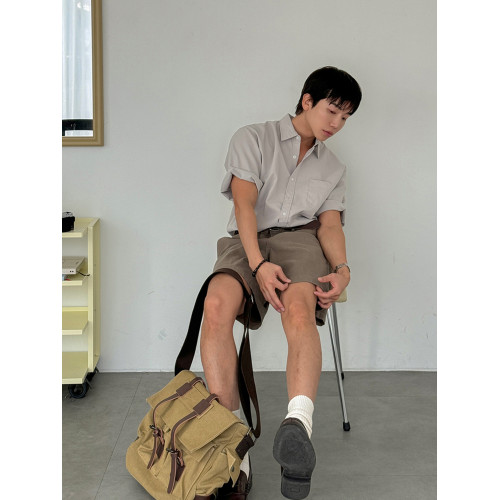 SSUMENAM「基礎款 老錢風」白色休閒短褲男直筒寬鬆中褲夏季4分褲