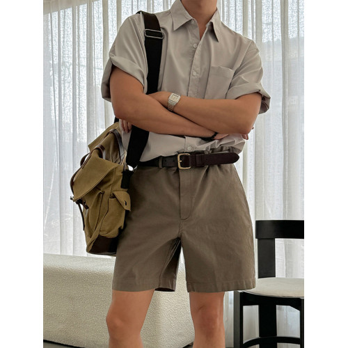 SSUMENAM「基礎款 老錢風」白色休閒短褲男直筒寬鬆中褲夏季4分褲