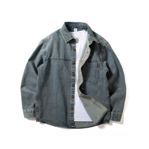 牛仔襯衫外套男士長袖2025秋季新款美式復古砂洗潮流百搭工裝襯衣