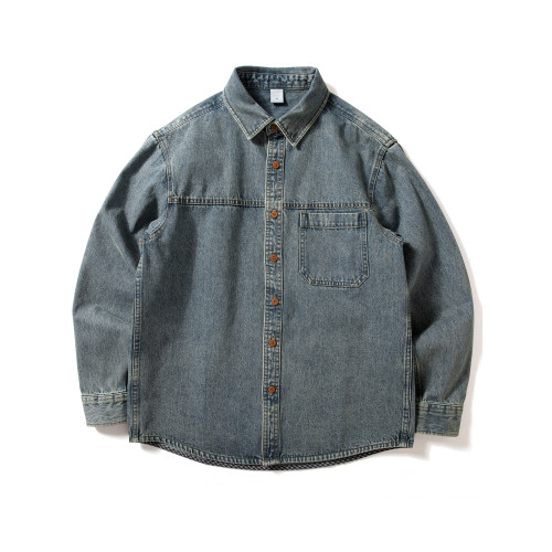 牛仔襯衫外套男士長袖2025秋季新款美式復古砂洗潮流百搭工裝襯衣