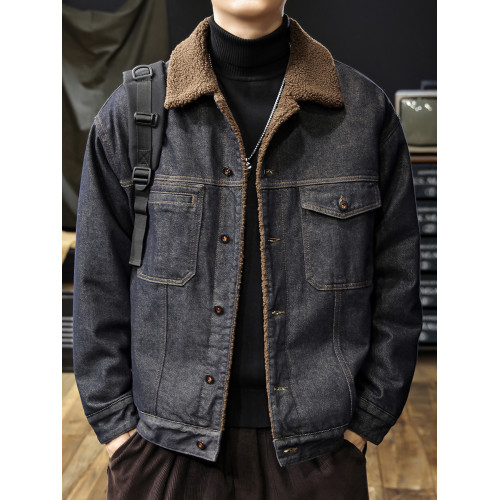 美式復古丹甯羊羔絨牛仔外套男冬季潮牌新款加絨加厚保暖棉服夾克