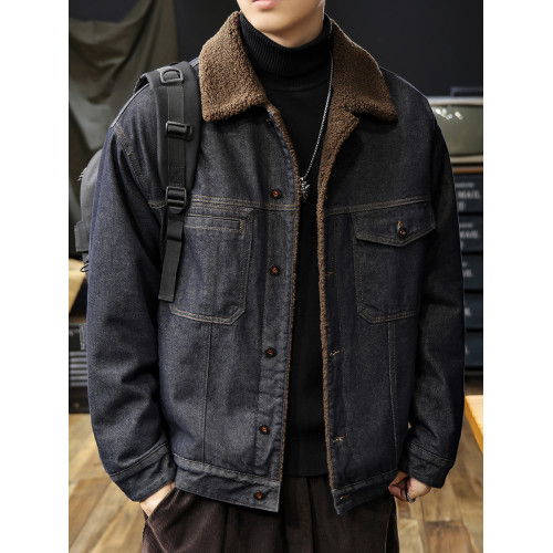 美式復古丹甯羊羔絨牛仔外套男冬季潮牌新款加絨加厚保暖棉服夾克