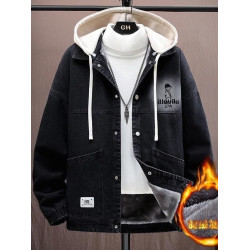 2025年秋冬牛仔外套男青少年寬鬆連帽夾克中學生加厚保暖加絨棉衣