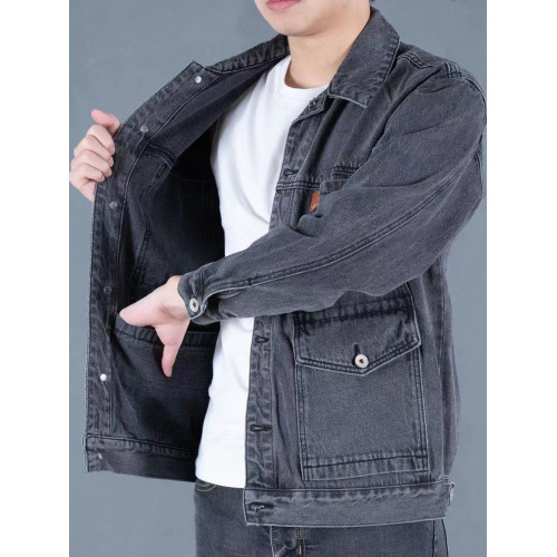 秋冬季新款加絨加厚牛仔外套男士耐磨電銲乾活穿工作服寬鬆大碼男