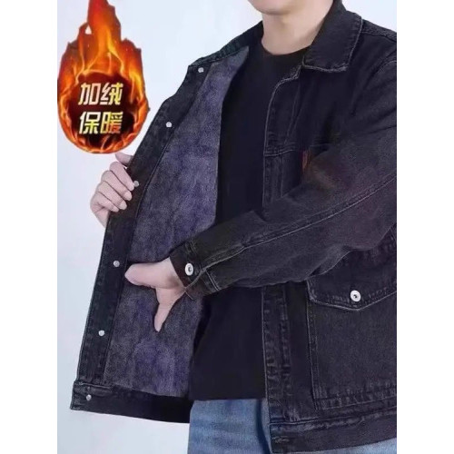 秋冬季新款加絨加厚牛仔外套男士耐磨電銲乾活穿工作服寬鬆大碼男