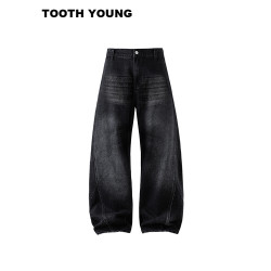 鄭一愛穿搭【街頭入場券】水洗做舊高街男裝秋季彎刀大碼牛仔褲