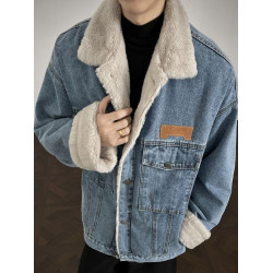 冬季羊羔絨加絨加厚保暖牛仔外套男女潮流寬鬆港風情侶棉衣棉服潮