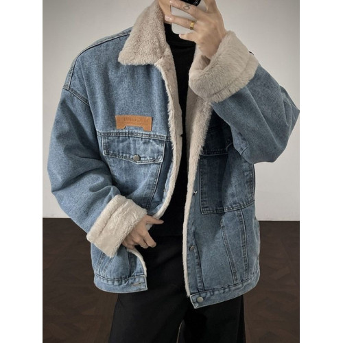 冬季羊羔絨加絨加厚保暖牛仔外套男女潮流寬鬆港風情侶棉衣棉服潮