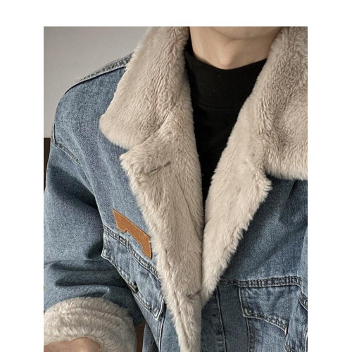 冬季羊羔絨加絨加厚保暖牛仔外套男女潮流寬鬆港風情侶棉衣棉服潮