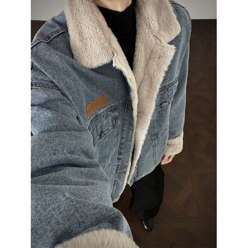 冬季羊羔絨加絨加厚保暖牛仔外套男女潮流寬鬆港風情侶棉衣棉服潮