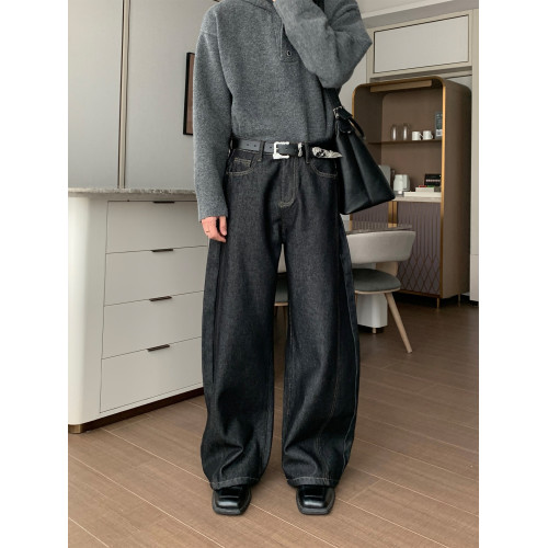 Hualun冬季加絨加厚牛仔褲男寬鬆保暖褲子男款潮流百搭濶腿彎刀褲