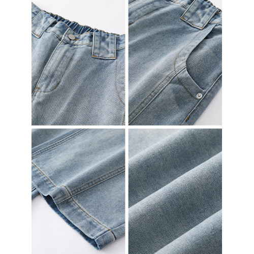 濶腿牛仔褲男士春秋款美式復古大碼長褲寬鬆直筒男生水洗工裝褲子