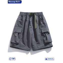 WASSUP KOI聯名冰絲工裝短褲男夏季多巴胺沙灘短褲薄款休閒五分褲