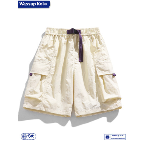WASSUP KOI聯名冰絲工裝短褲男夏季多巴胺沙灘短褲薄款休閒五分褲