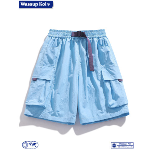 WASSUP KOI聯名冰絲工裝短褲男夏季多巴胺沙灘短褲薄款休閒五分褲