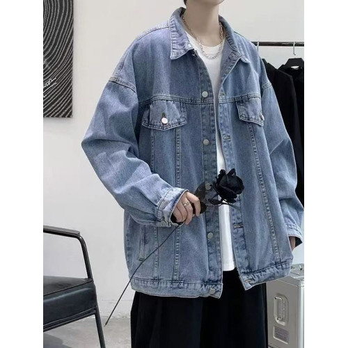 美式復古黑色牛仔夾克男春秋季套裝潮牌高街痞帥寬鬆休閒工裝外套