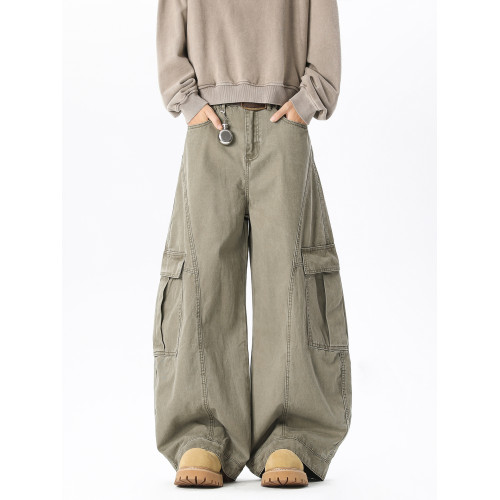 加長工裝褲男高個子大碼寬鬆加絨加厚冬季拖地褲190cm大口袋褲子