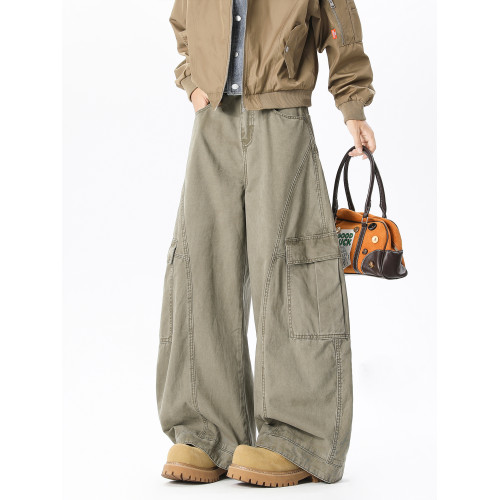 加長工裝褲男高個子大碼寬鬆加絨加厚冬季拖地褲190cm大口袋褲子