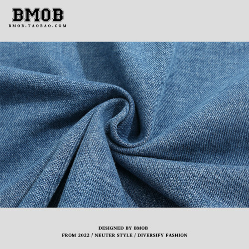 BMOB美式復古條紋牛仔外套男女情侶春秋新款時尚個性繙領夾克潮牌