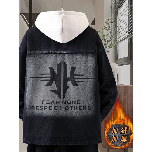 青少年秋冬季加絨加厚外套男孩大童寬鬆休閒牛仔夾克初中學生棉服