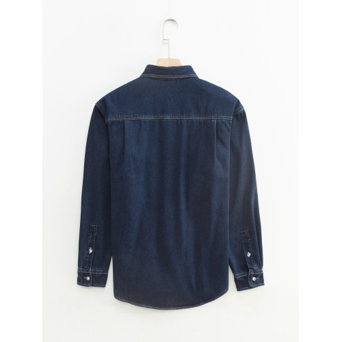 漢絮加絨加厚純棉長袖牛仔襯衫男士秋冬季寬鬆保暖工裝襯衣外套男