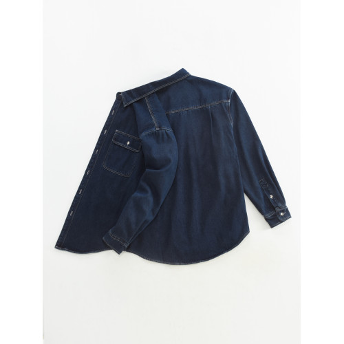 漢絮加絨加厚純棉長袖牛仔襯衫男士秋冬季寬鬆保暖工裝襯衣外套男