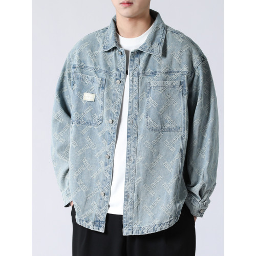 美式高街繙領提花牛仔外套男春春季2026新款寬鬆復古休閒男士夾克