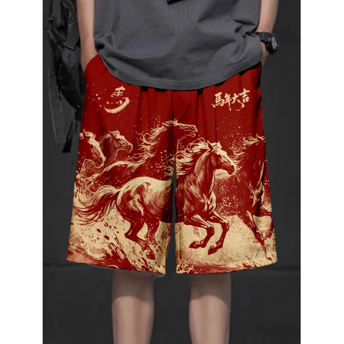 2026馬年新年本命年馬到成功春節速乾短褲子男士五分褲沙灘褲中褲 2026馬年新年本命年馬到成功春節速乾短褲子男士五分褲沙灘褲中褲