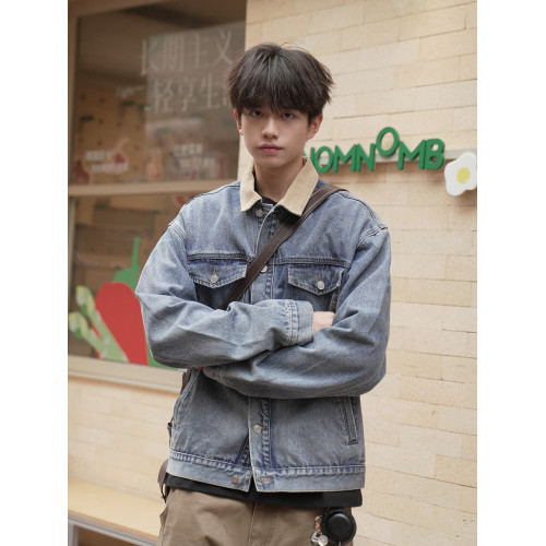 GOGOSOON繙領巴恩風獵裝牛仔外套男2026新款春秋復古工裝短款夾克