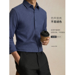 中年男裝莫代爾綿羊毛混紡長袖襯衫純色襯衣老錢風休閒商務男襯衫