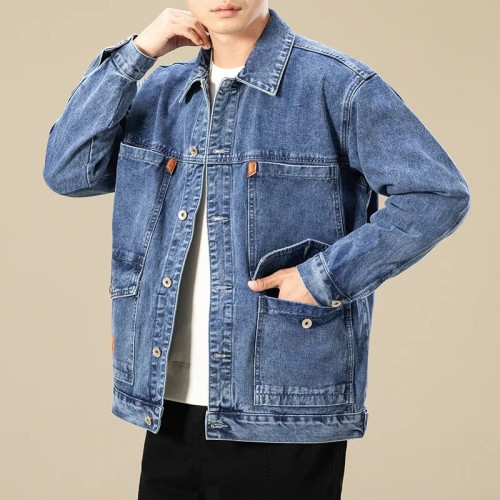 美式夾克男款重磅春秋潮牌復古工裝大碼休閒純棉耐磨男士牛仔外套