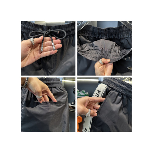 男士高級歐貨織帶冰絲休閒短褲2025新款夏季潮牌修身沙灘五分褲男