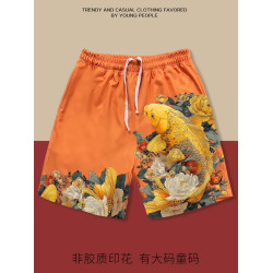 好運錦鯉短褲男女沙灘褲直筒童碼接財運福運風寬鬆大碼五分褲