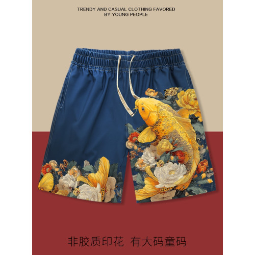 好運錦鯉短褲男女沙灘褲直筒童碼接財運福運風寬鬆大碼五分褲