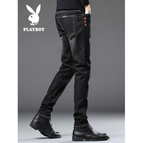 花花公子黑色牛仔褲男士秋冬新款加絨褲子男韓版修身直筒休閒長褲 花花公子黑色牛仔褲男士秋冬新款加絨褲子男韓版修身直筒休閒長褲